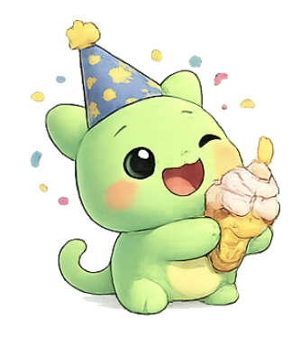 Forki celebrating with ice cream